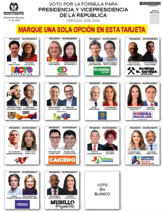 Definen el tarjetón para las elecciones presidenciales de Colombia 2026